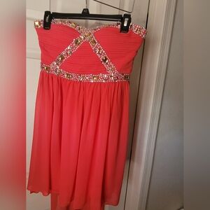 Elegant Coral Gown with Beaded Accents